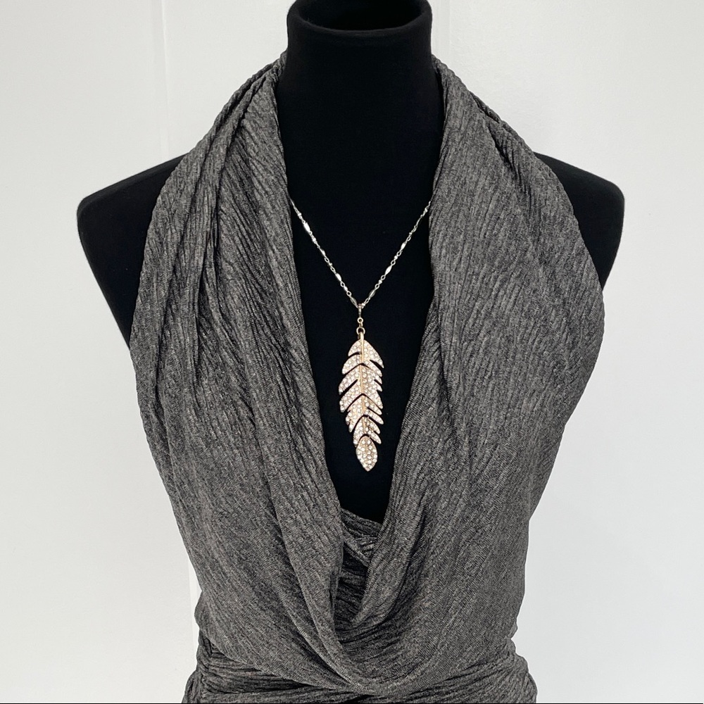 Statement Rhinestone Leaf Pendant